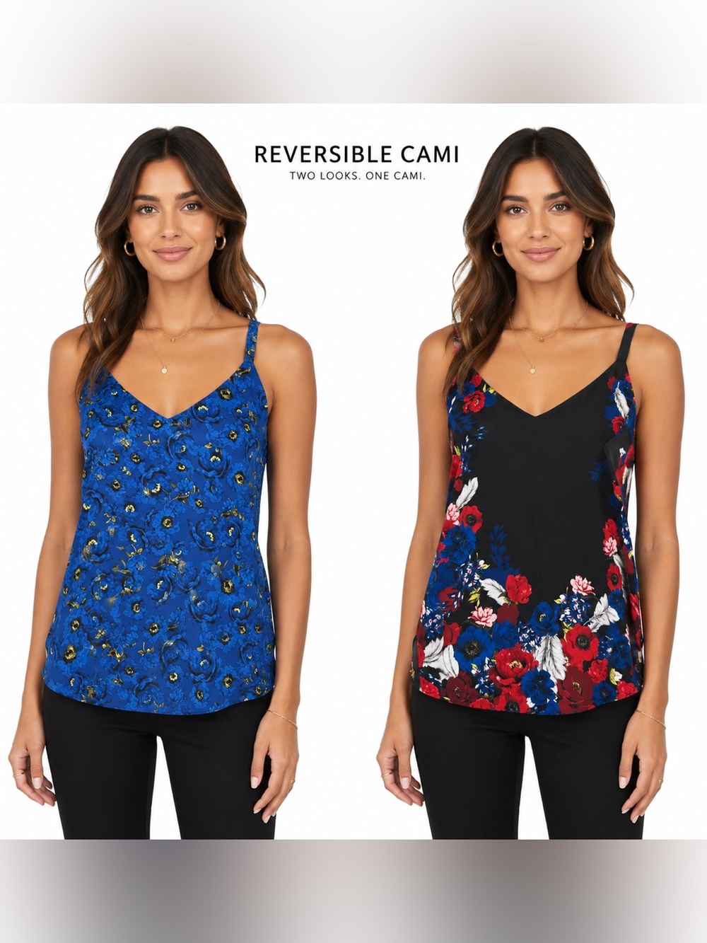 White House Black Market Reversible Cami Festive Floral Indigo Size XL NWT